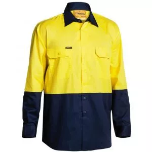 Bisley drill long sleeve hi vis
